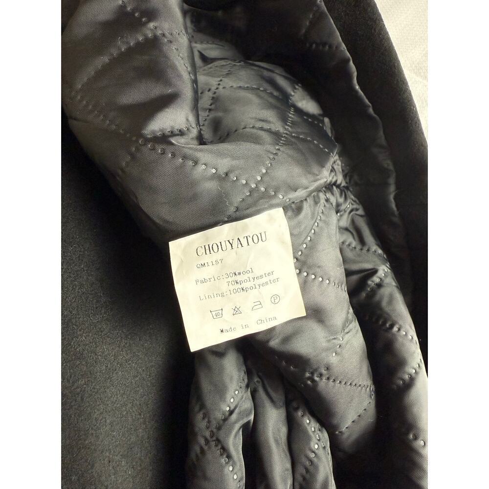 Chouyatou Men's Black Wool Blend Pea Coat - Size XS - Picture 7 of 10